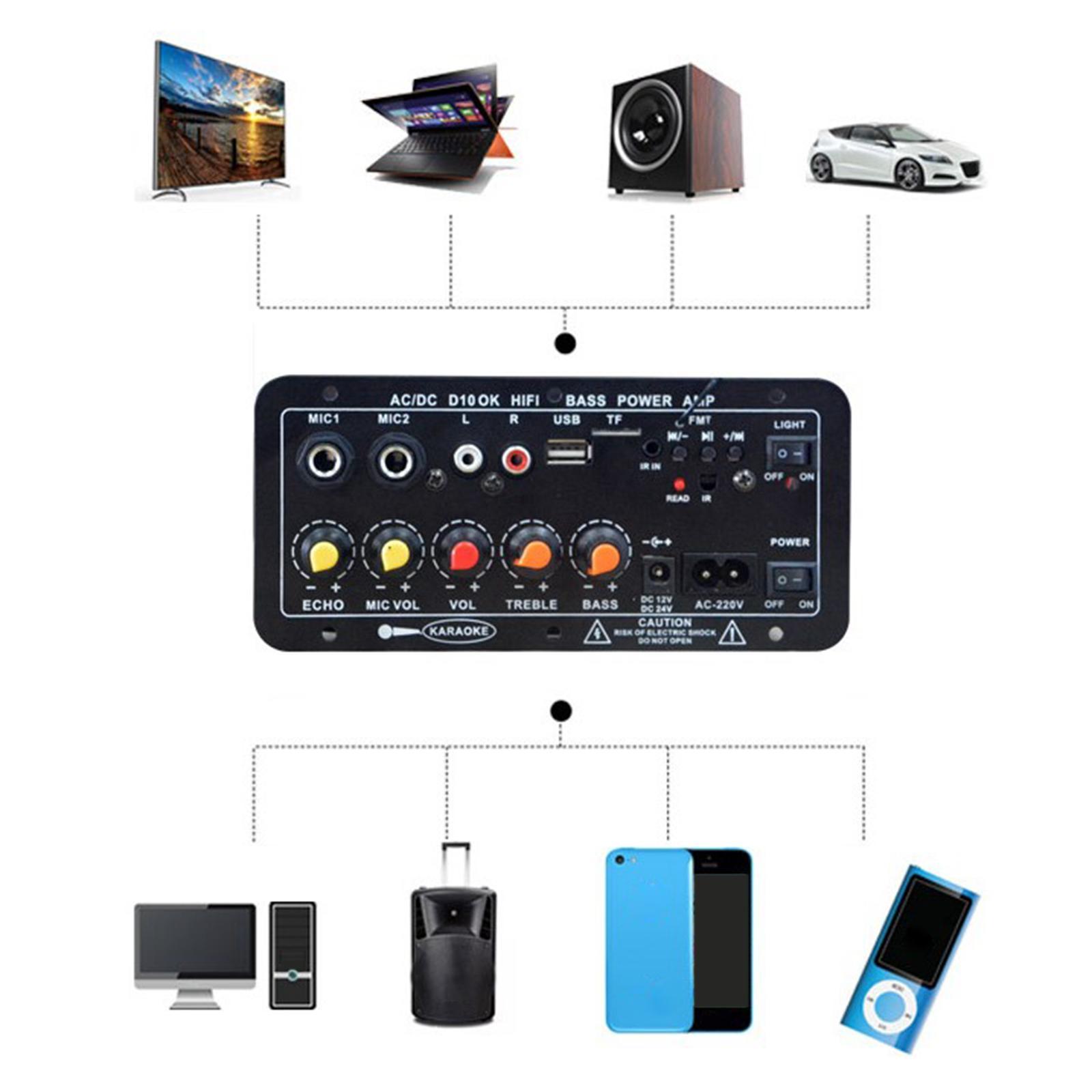 5 Inch 220V Stereo Bluetooth  Bass Power AMP Handsfree USB AUX