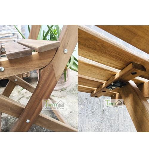 Bộ bàn ghế ban công ngoài trời bàn ăn bàn cafe gấp gọn gỗ tràm bông chịu mưa nắng