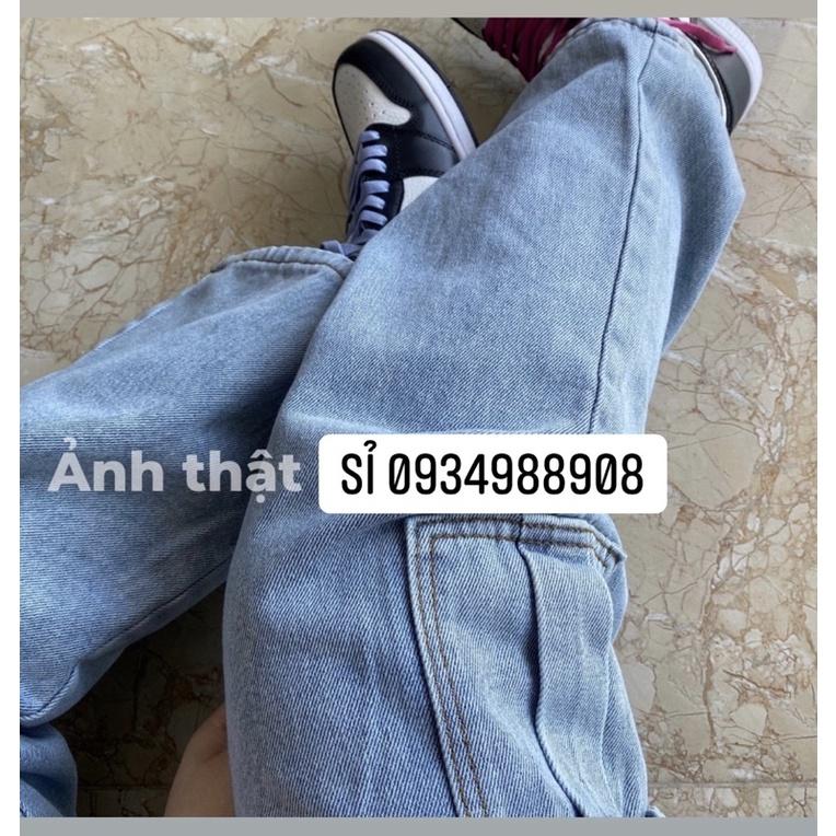 Quần jean nữ ống xuông lưng cao túi hộp hot trend H.N.M STORE