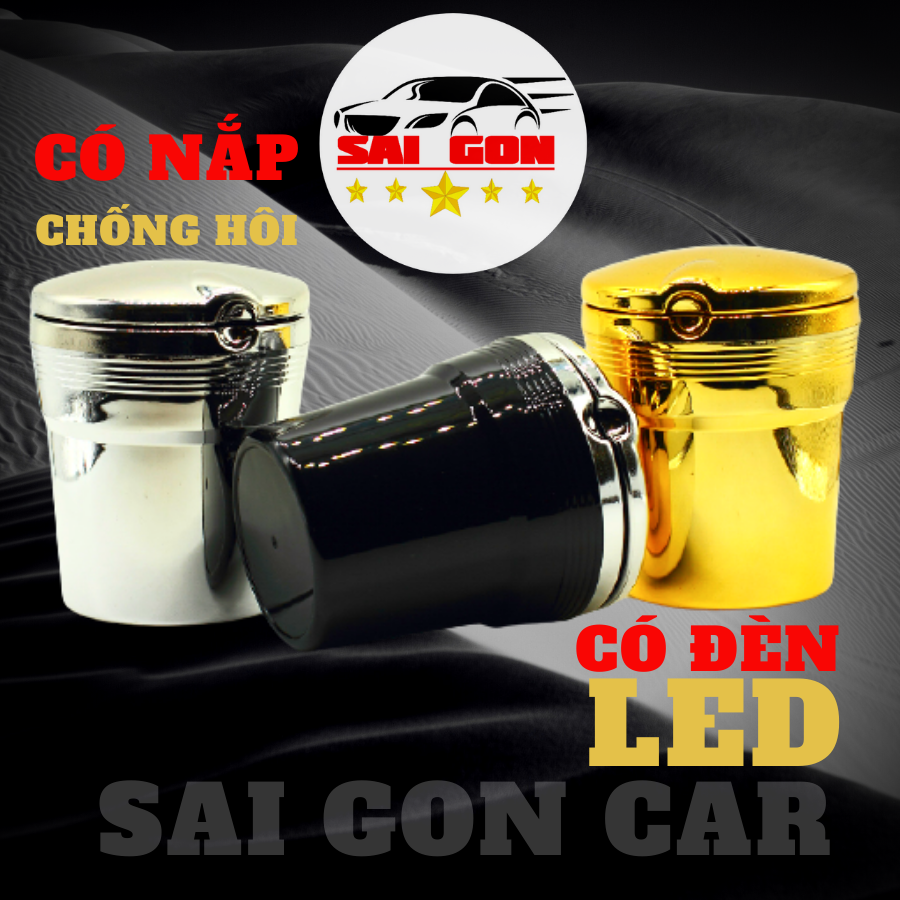 Gạt tàn thuốc có nắp chống hôi, có đèn led, gạt tàn dùng cho xe ô tô có logo theo xe.