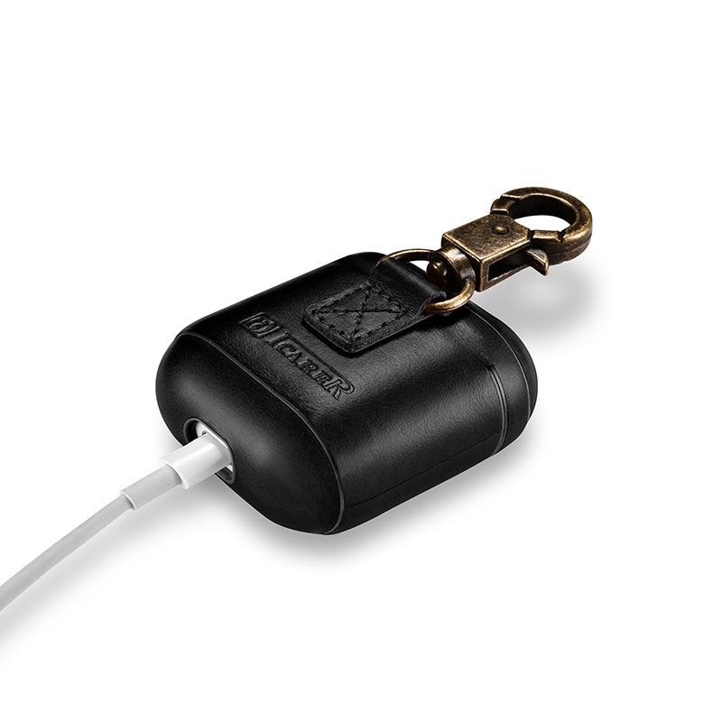 Vỏ bọc bảo vệ hộp sạc tai nghe không dây ICARER da thật có móc treo thích hợp cho Apple Airpods 1/ 2