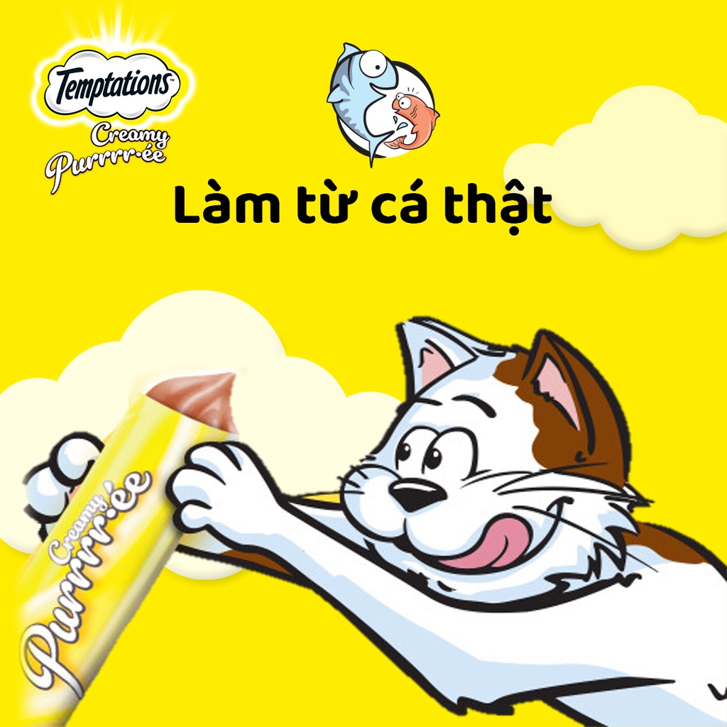 Súp Thưởng Làm Từ Thịt Cá Thật Dành Cho Mèo Lớn Temptations Creamy Gói 4 Thanh x 12g