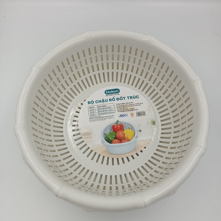 Bộ rổ kèm chậu hứng nước rửa rau củ đựng hoa quả trái cây 2 lớp siêu cứng siêu bền