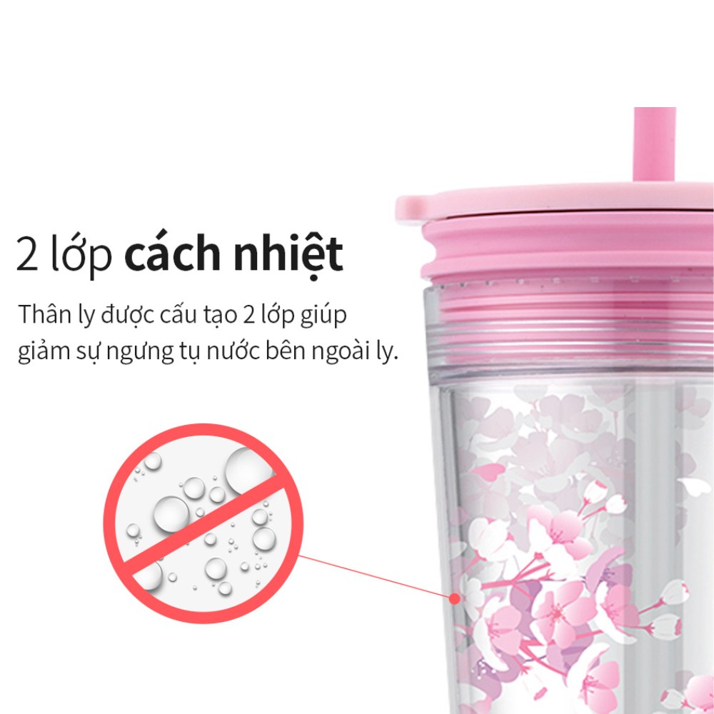 Ly nhựa 2 lớp có ống hút LocknLock Bucket Cold Cup with Straw HAP520 580ml