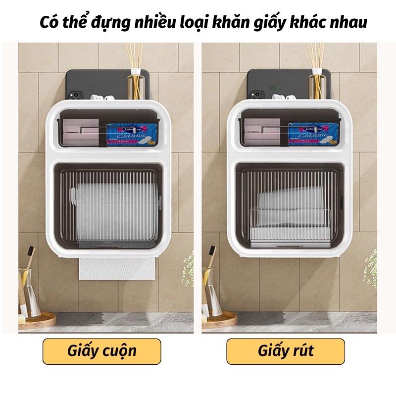 Hộp giấy vệ sinh Hộp đựng giấy vệ sinh dán tường trong nhà tắm có nắp che chống nước và hai ngăn đa năng để được tất cả