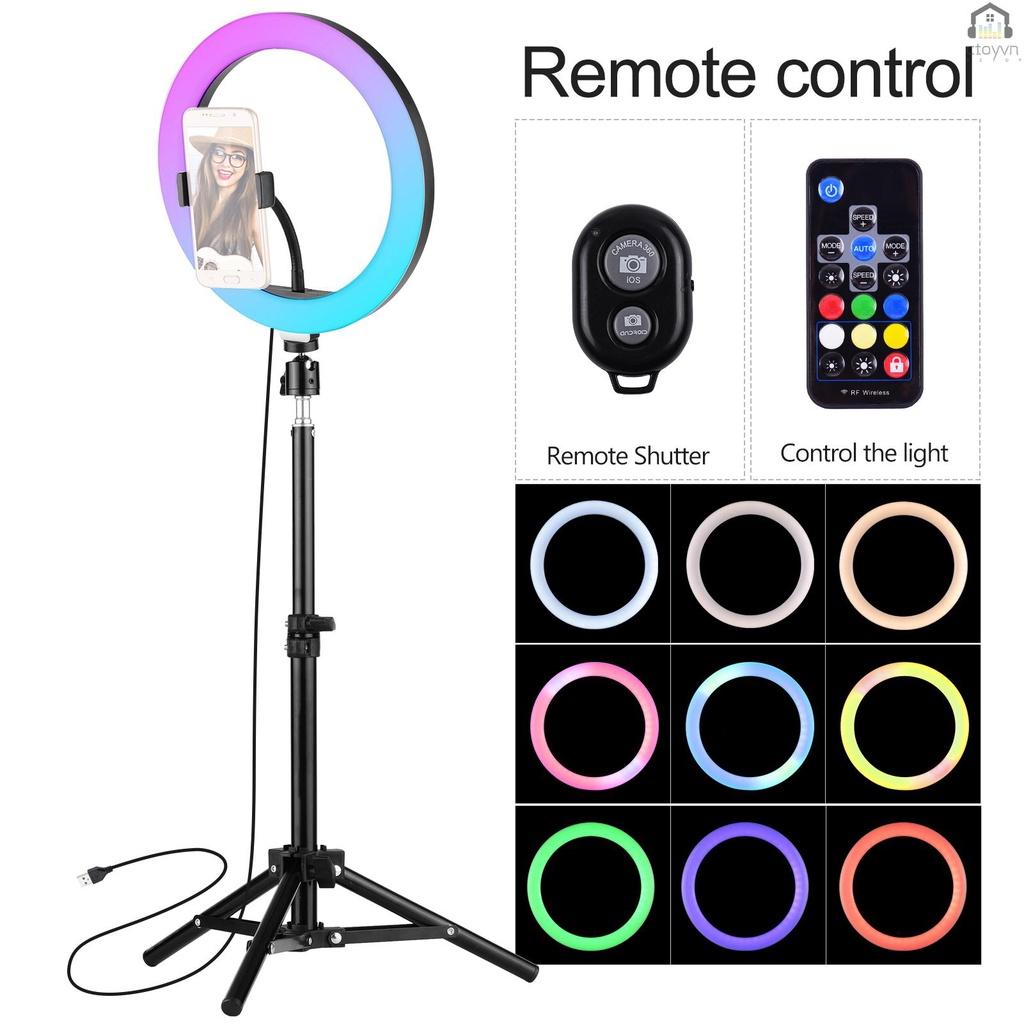 Vòng đèn LED RGB màu sắc 10 inch 3000-6000K điều khiển từ xa kèm giá đỡ điện thoại chuyên dụng cho chụp ảnh live stream