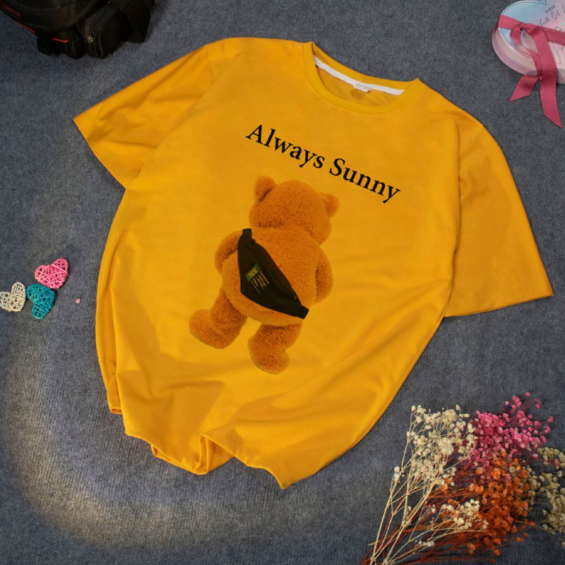 Áo Thun Nữ Màu Hồng Cà Rốt In Chữ Always Sunny Gấu