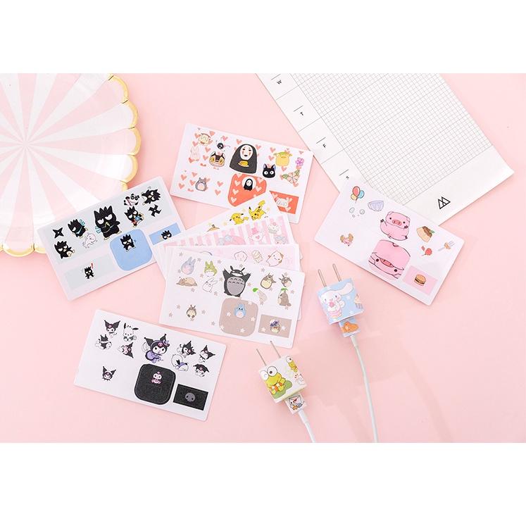 Sticker cute miếng dán bảo vệ củ sạc cho điện thoại họa tiết hoạt hình