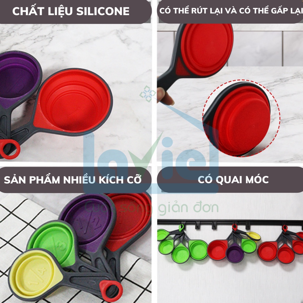 Bộ 4 thìa đong, định lượng làm bánh bằng silicon có thể gấp gọn nhiều kích cỡ tiện dụng làm bánh, trang trí nhà bếp