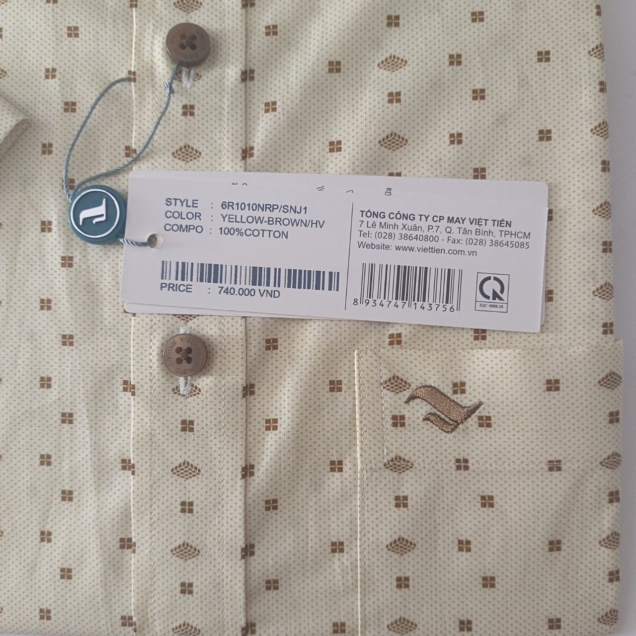 Viettien Áo sơ mi nam Việt Tiến ngắn tay vạt ngang, xẻ sườn Smart Casual Mã 6R1010 NRP/SNJ1 , 100% Cotton