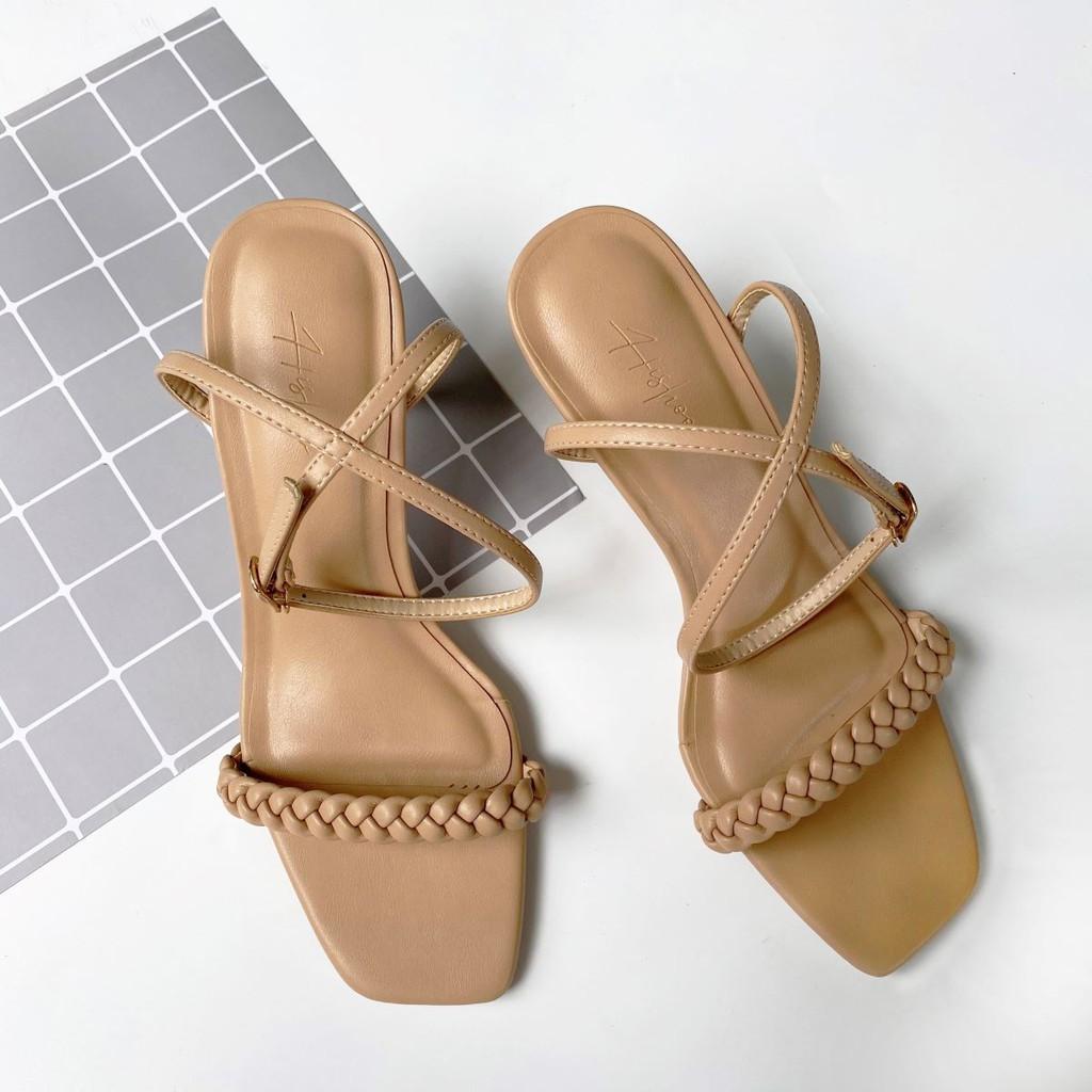 Sandal cao gót nữ 7 phân quai mảnh mũi vuông thời trang đẹp cao cấp HISHOO S032