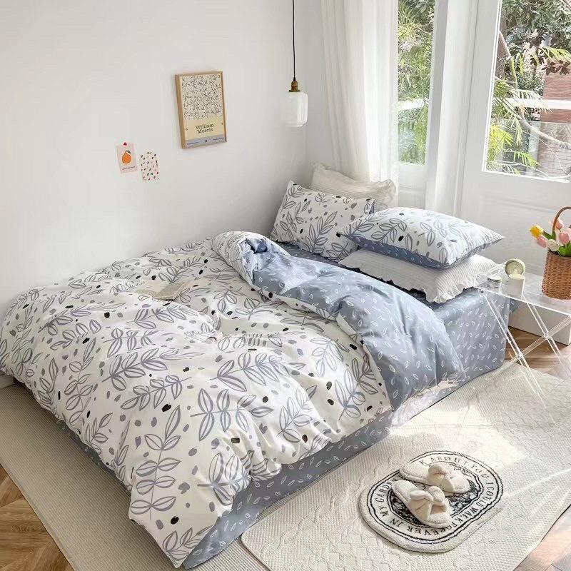 Set Cotton Living Hàng Nhập Khẩu Cao Cấp 4 Món Lá Mây Xanh