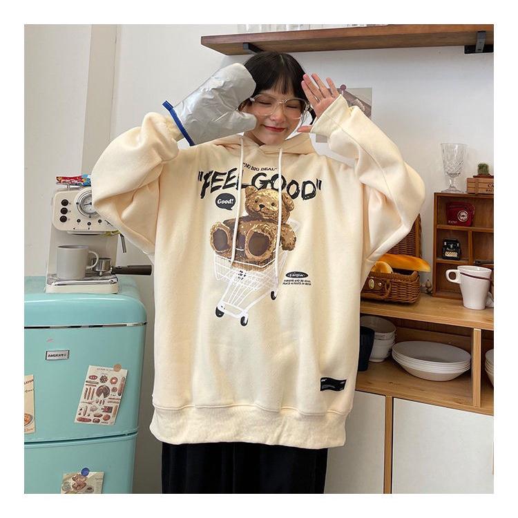 Áo Khoác Hoodie In Hình Gấu Ngồi Xe Đẩy Form Rộng Nam Nữ Unisex, hàng in nhiệt siêu đẹp