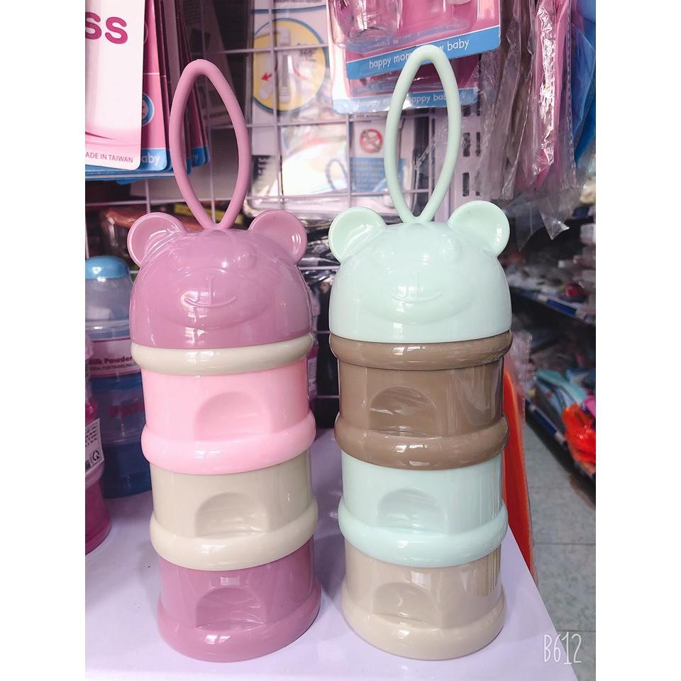 Hộp chia sữa 3 tầng cao cấp hình thú có quai xách, hộp trữ đồ ăn dặm cho bé tiện dụng