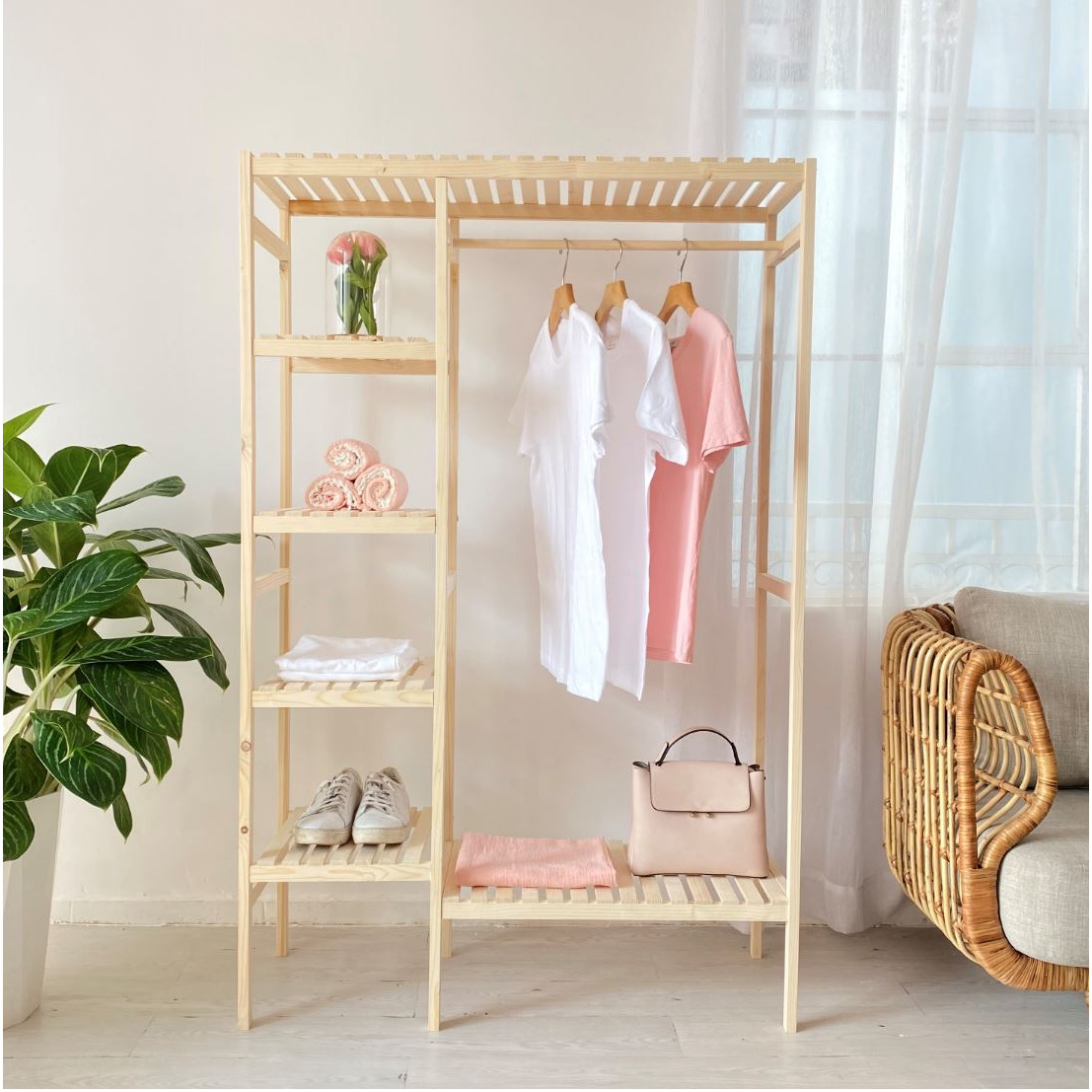 TỦ TREO QUẦN ÁO GỖ THÔNG DOUBLE HANGER Dài 85 x Cao 150 x Rộng 35cm
