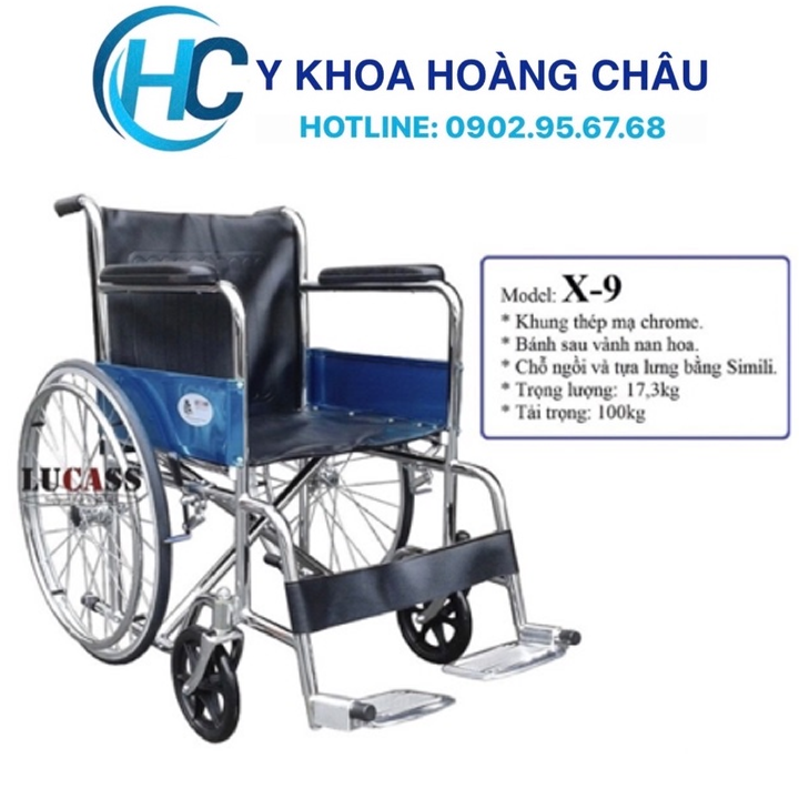 Xe Lăn Tay Vải Da Simili Lucass X-9( Xe lăn Lucass X9 ) (Tiêu Chuẩn Mỹ)