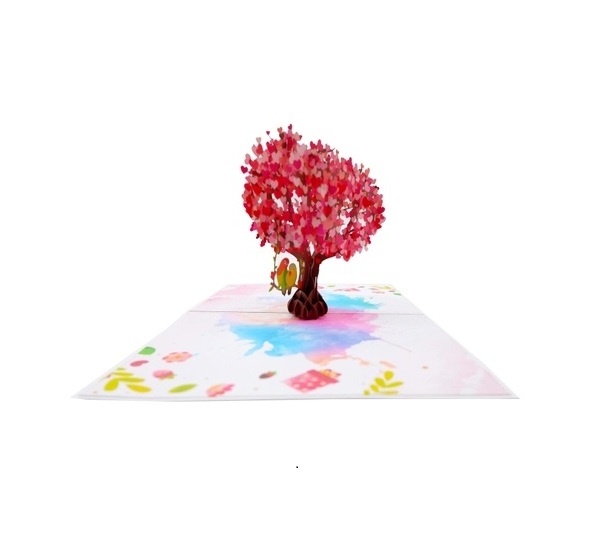 Thiệp 3D Pop Up Cây Tình Yêu Trái Tim &amp; Đôi Chim – Thiệp Valentine, Thiệp Tình Nhân, Thiệp Lãng Mạn, L22