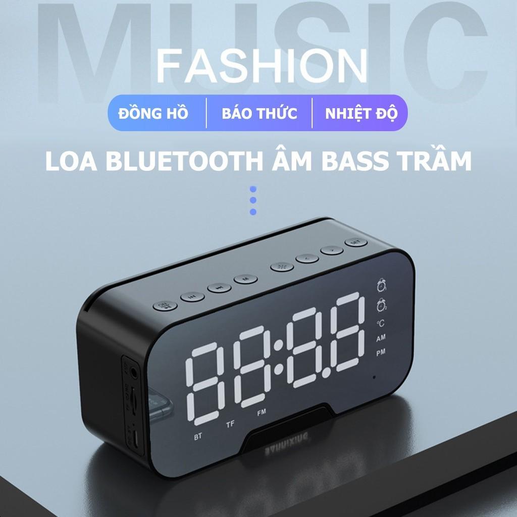 Loa Bluetooth kiêm đồng hồ báo thức mặt gương đa chức năng