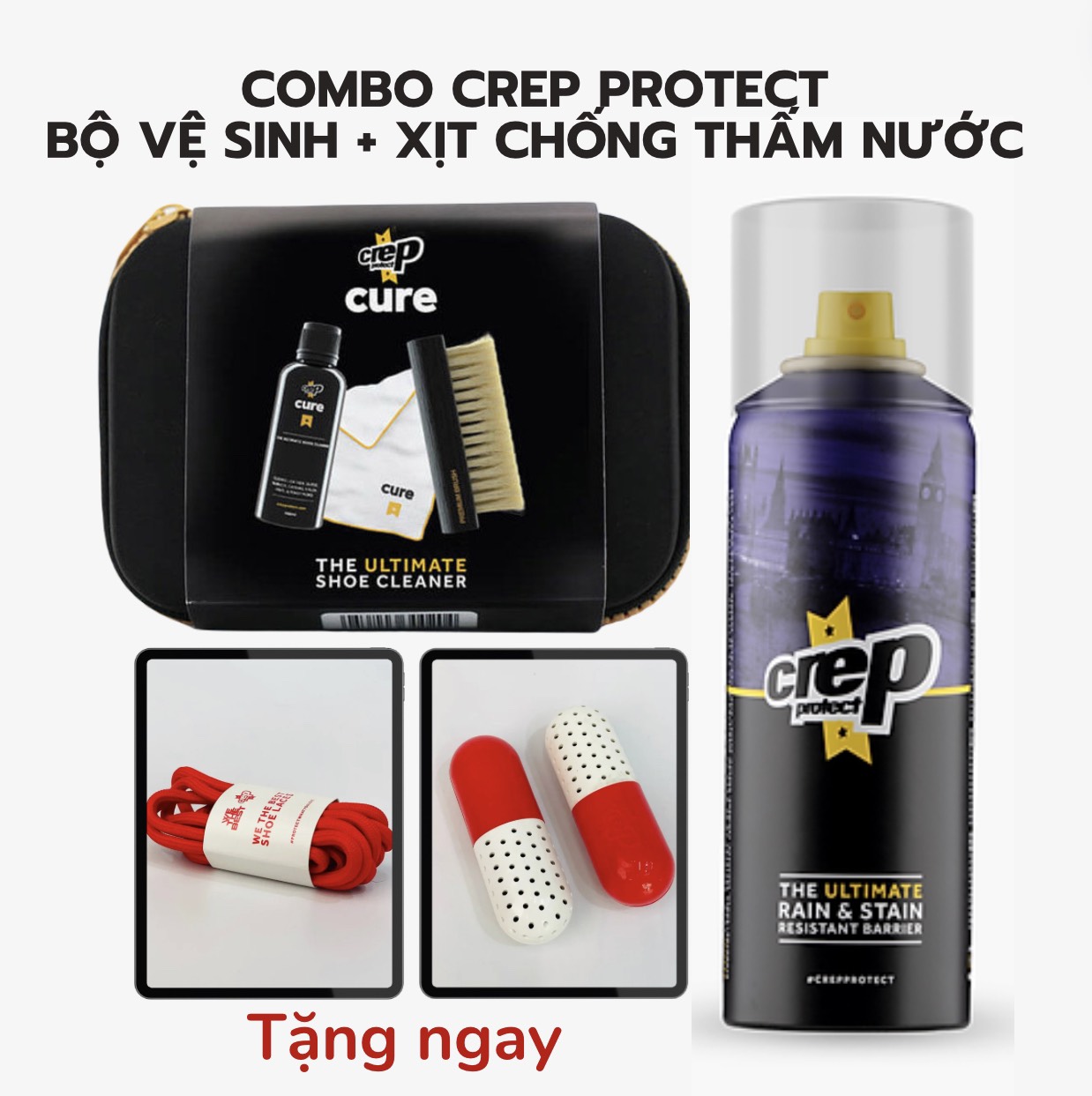 Combo bộ vệ sinh giày Crep Protect Cure và xịt nano chống thấm nước Crep Protect Spray