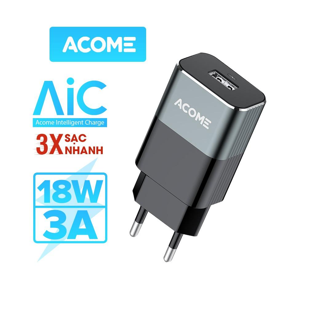 [ Cổng Sạc USB ] Cốc Sạc Nhanh ACOME  Chuẩn QC 3.0, Công Suất 18W - Hàng Chính Hãng