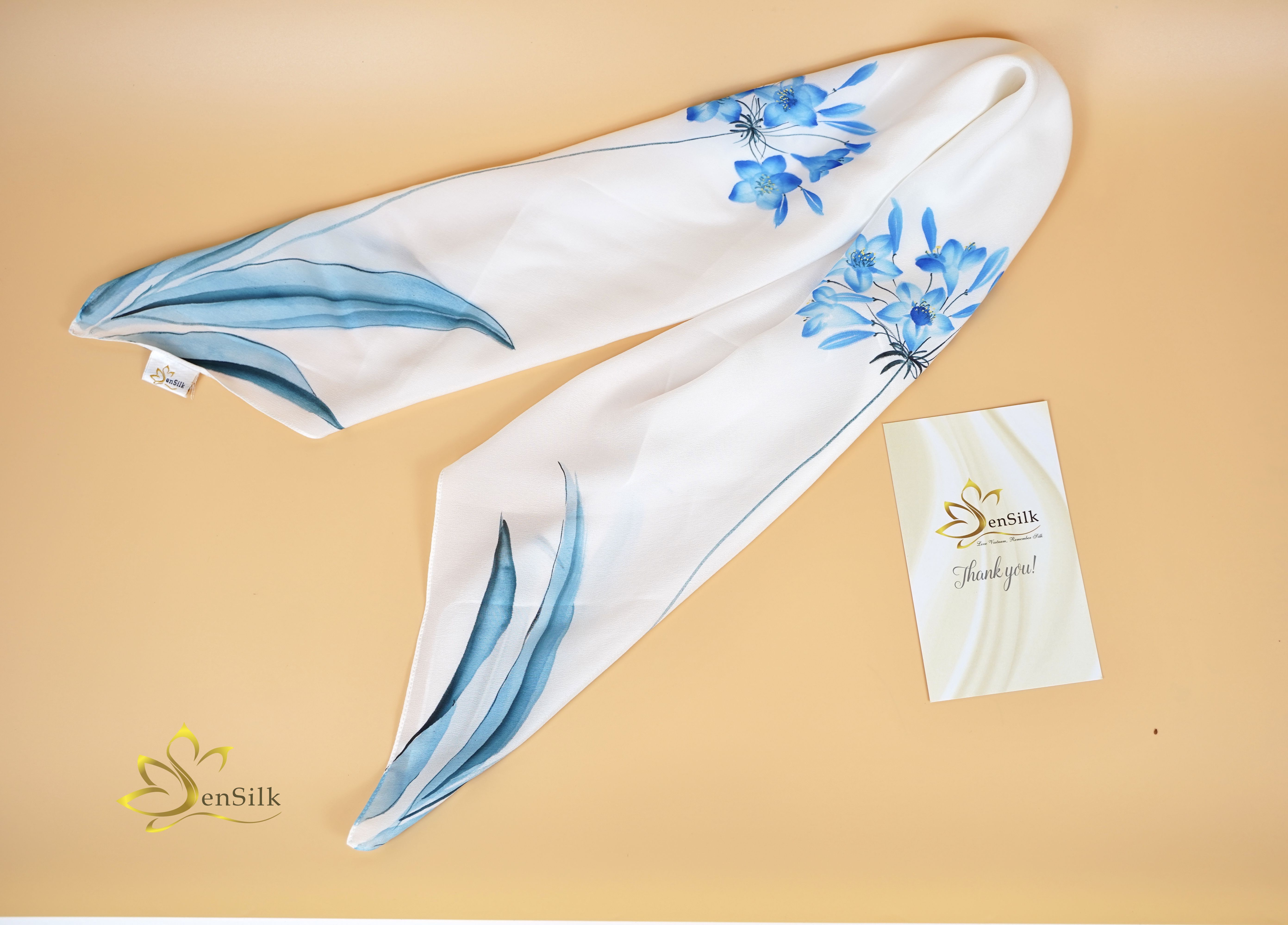 Khăn Lụa Vuông Vẽ Tay Hoa Thủy Tiên – SenSilk – Silk Painting Scarves 75*75cm