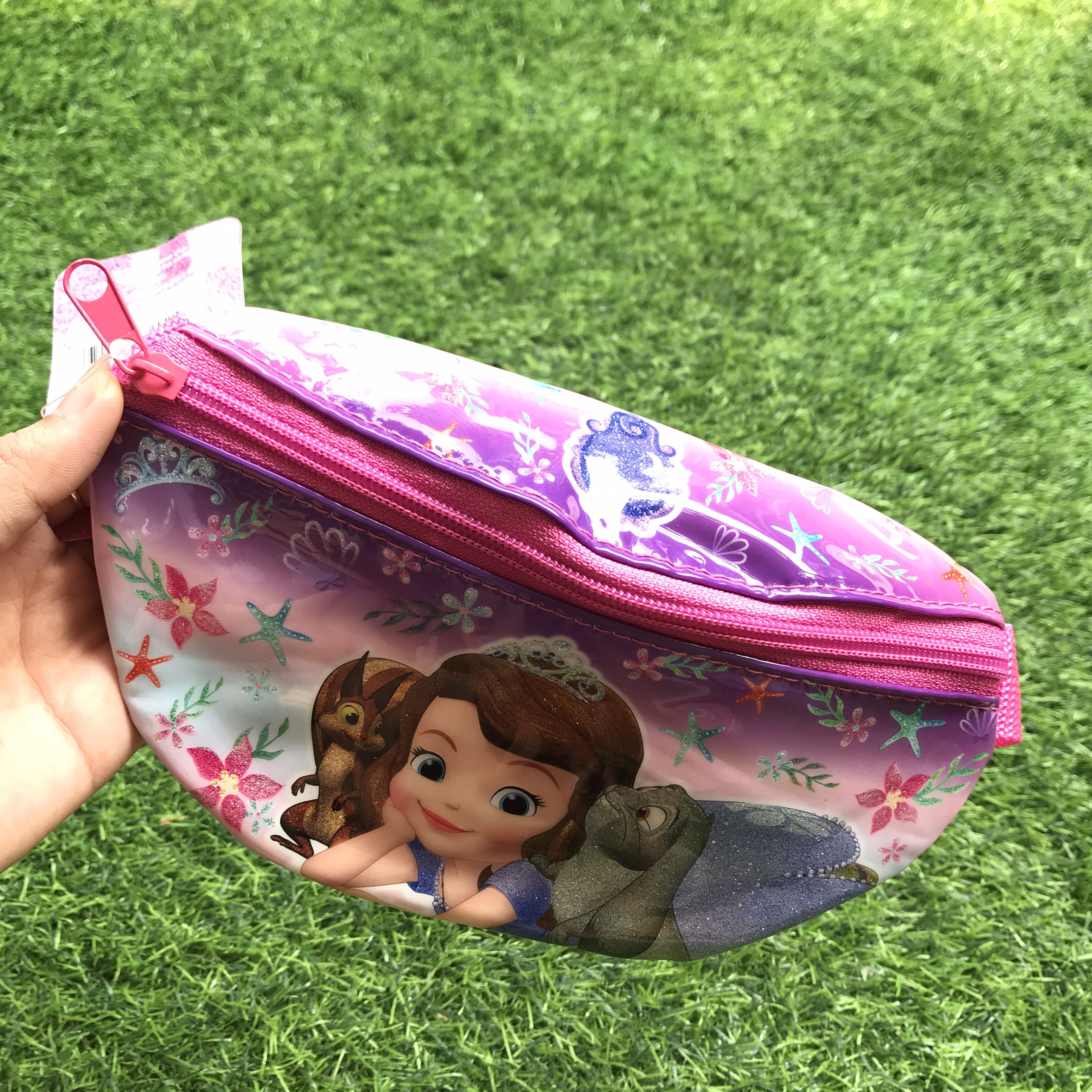 Túi đeo bao tử 1 ngăn hình công chúa Sofia kim tuyến lấp lánh màu hồng cho bé gái siêu hot -  - R155PCNR8017