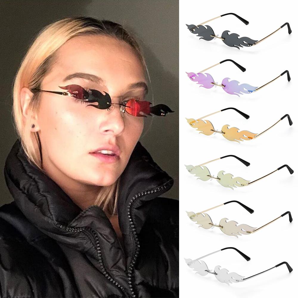 Thời Trang Lửa Ngọn Lửa Kính Mát Nam Nữ Không Gọng Sóng Kính Chống Nắng UV 400 Kính Mắt Cao Cấp Hẹp Kính Mát Đi Xe Đạp Phụ Kiện Color: Silver