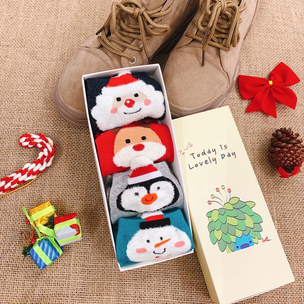 Vớ Ngắn Noel 4 Đôi Vớ Cotton Cổ Ngắn In Họa Tiết Noel Hoạt Hình Vui Nhộn Tất Nữ Phong Cách Nhật Hàn Giáng Sinh Ulzzang