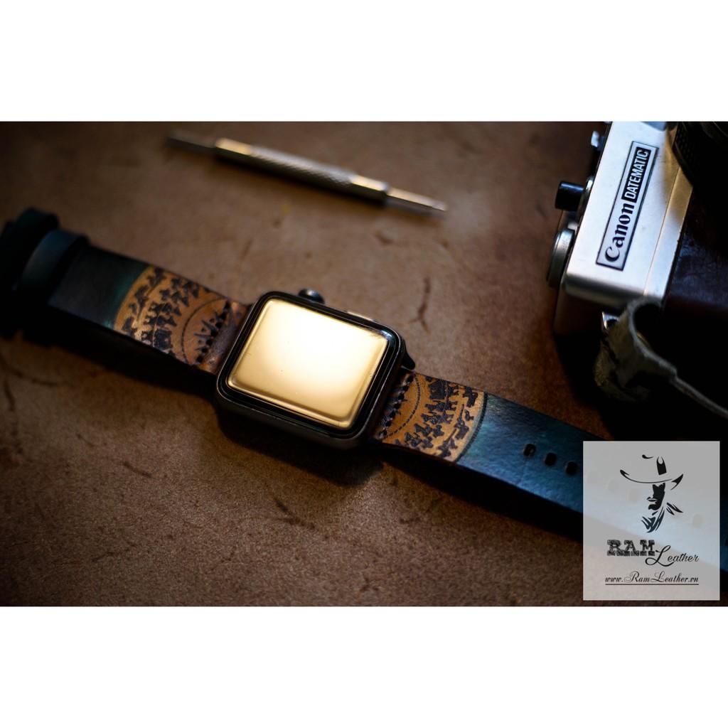 DÂY ĐỒNG HỒ DA BÒ THẬT CAO CẤP - RAM TRỐNG ĐỒNG SIMPLE AQUA GREEN - ĐỦ SIZE 18, 20, 22MM, 24, APPLE WATCH