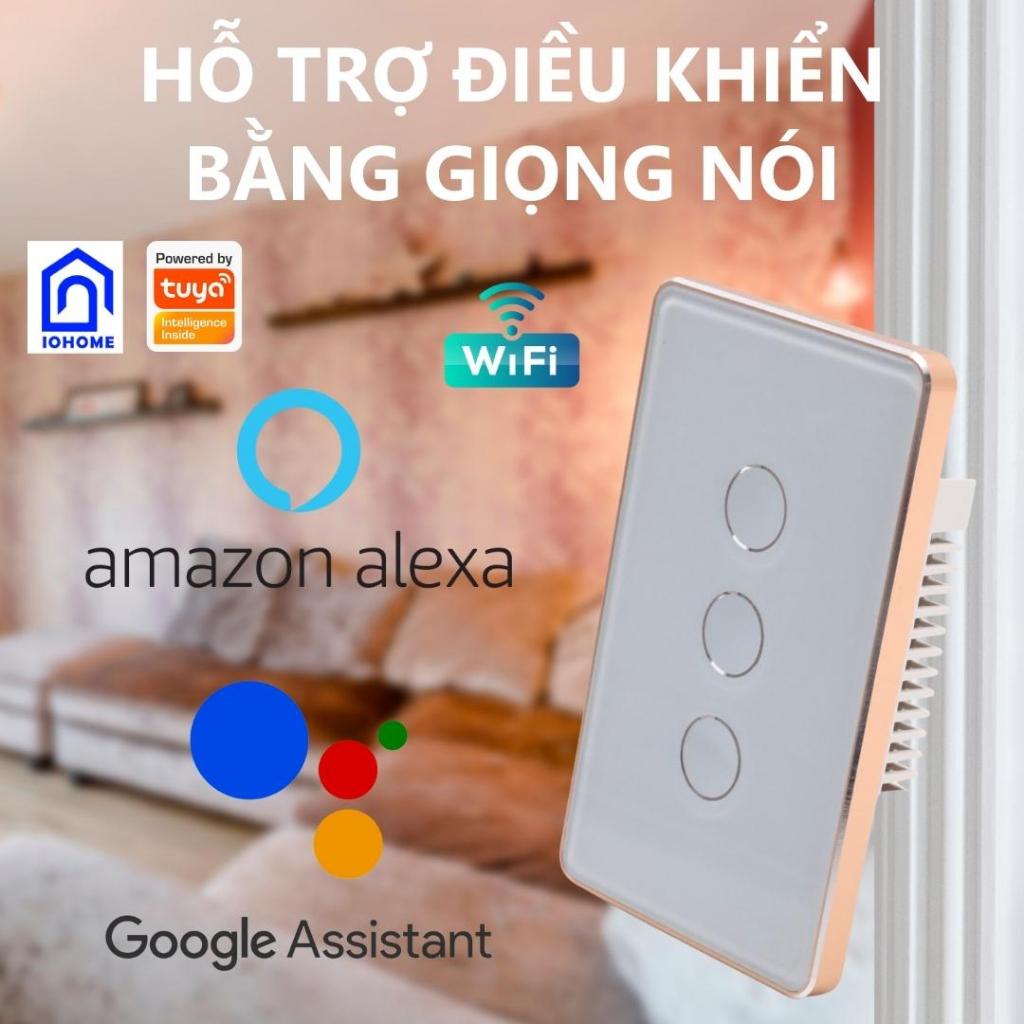 Công tắc thông minh viền nhôm mặt kính 2.5D mẫu thiết kế cao cấp IOHOME-Led xanh dương và đỏ-WIFI, BLUE và Zigbee