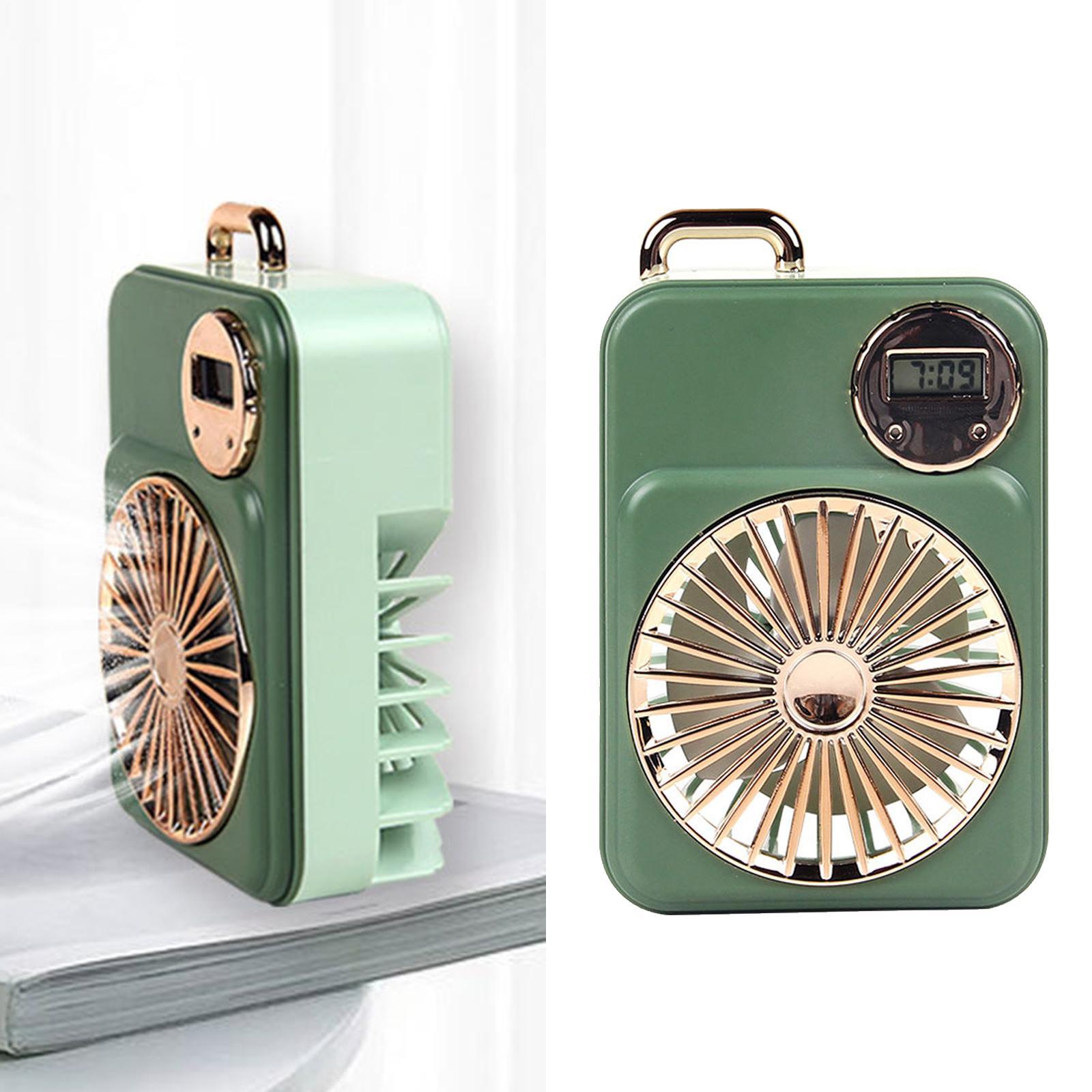 Mini USB  Desktop Fan with Clock  for Camping Golf Sports Green