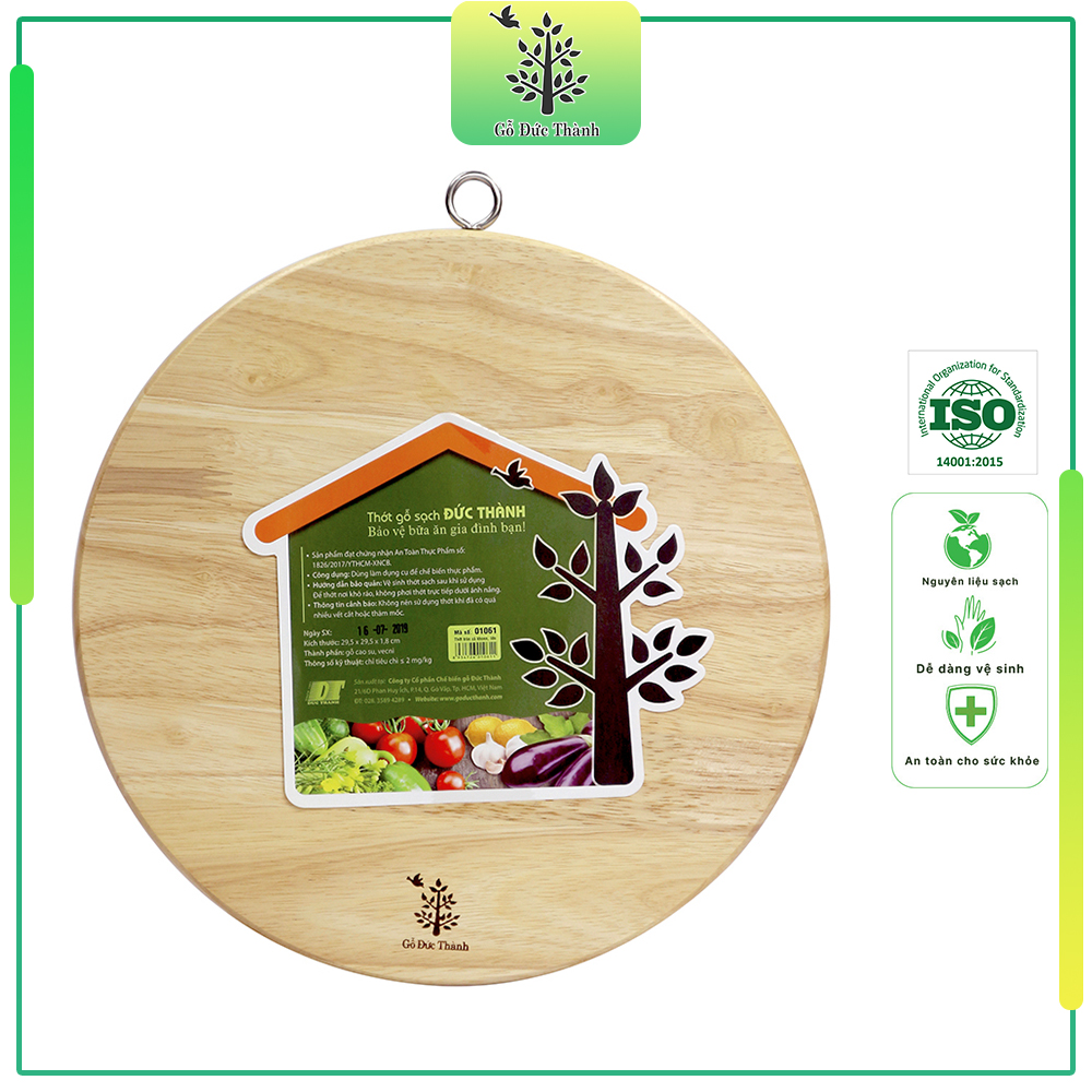 Thớt gỗ hình tròn có khoen treo size 30cm | Gỗ Đức Thành 01061 | Đạt tiêu chuẩn vệ sinh an toàn thực phẩm