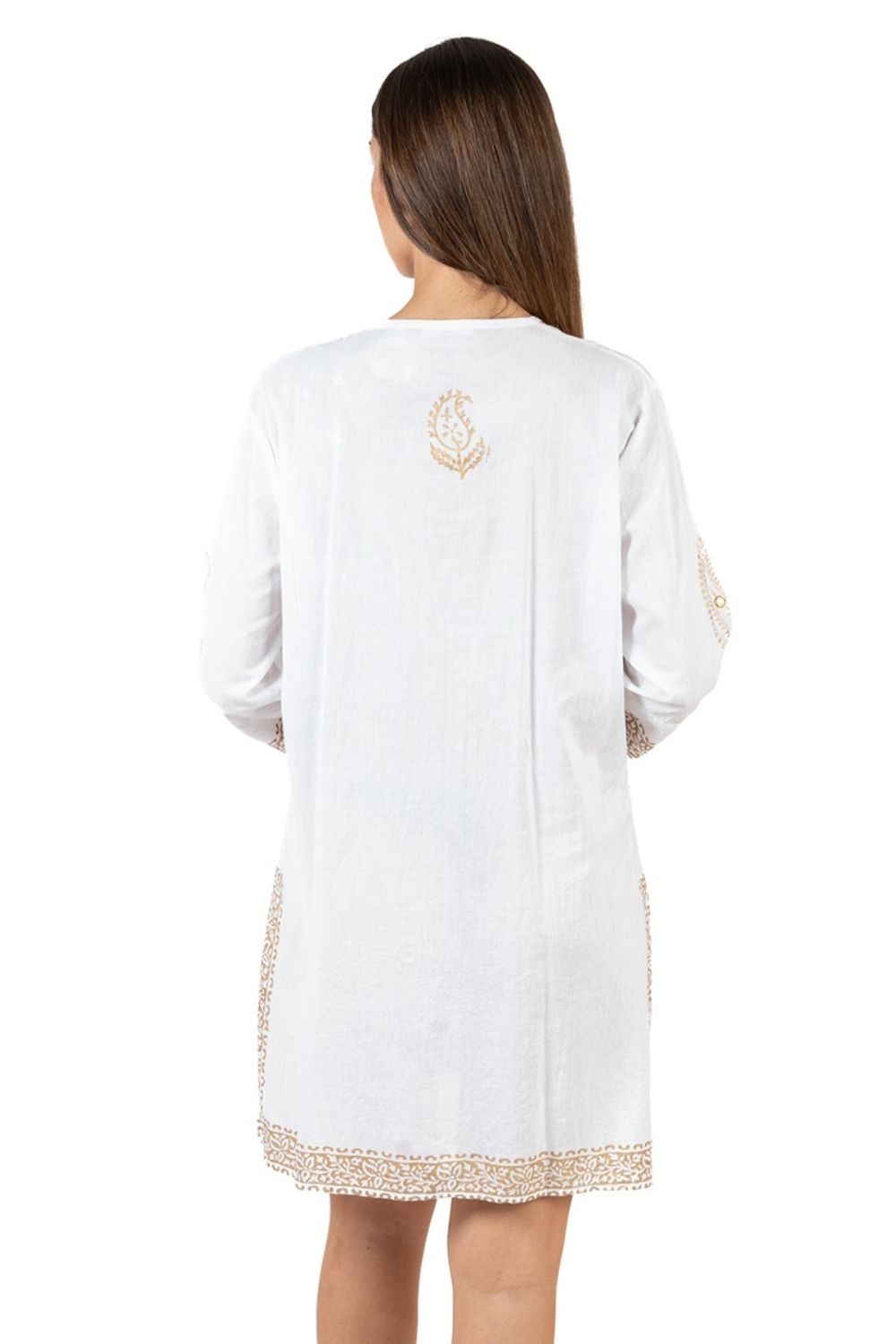 Đầm Trắng Xẻ Tà Vẽ Ánh Kim Cotton Isla Bonita