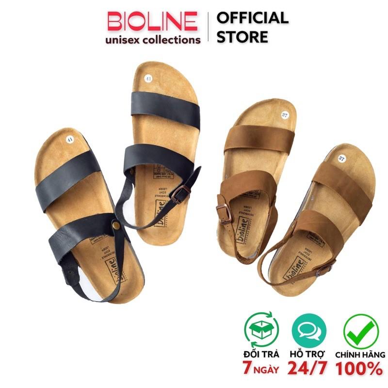 Giày sandal birken quai ngang Bioline quai hậu đế trấu unisex da bò thật mã BO15 - Bioline Official