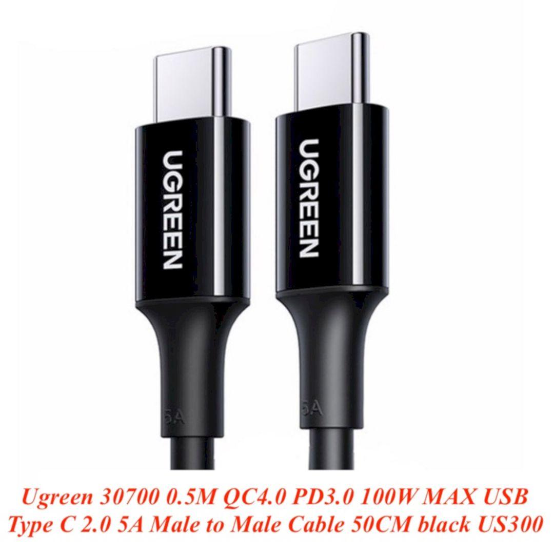 Ugreen UG30700US300TK 0.5M USB-C 2.0 100W 5A Cáp sạc nhanh , truyền dữ liệu 2 đầu Type-C - HÀNG CHÍNH HÃNG