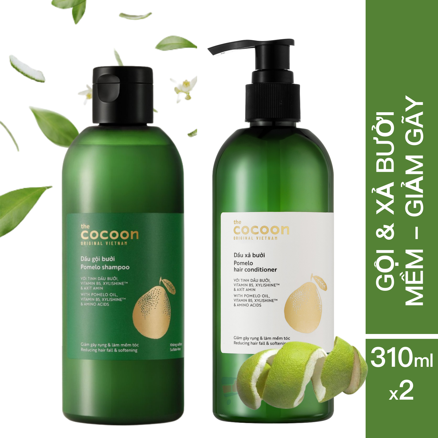 Bộ dầu Gội và Xả bưởi Cocoon cung cấp dưỡng chất và bổ sung độ ẩm cho tóc (310ml x 2) - Giúp tóc mềm và giảm gãy rụng