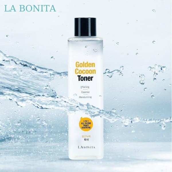 Nước hoa hồng làm sạch, cân bằng, dưỡng ẩm da - La Bonita Golden Cocoon Toner 340ml