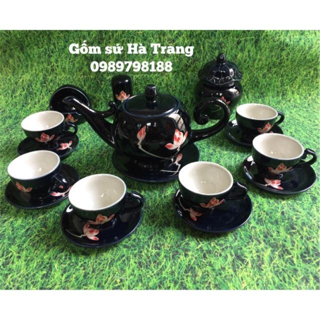 Bộ ấm chén Bát Tràng cao cấp vẽ sen đủ phụ kiện y hình