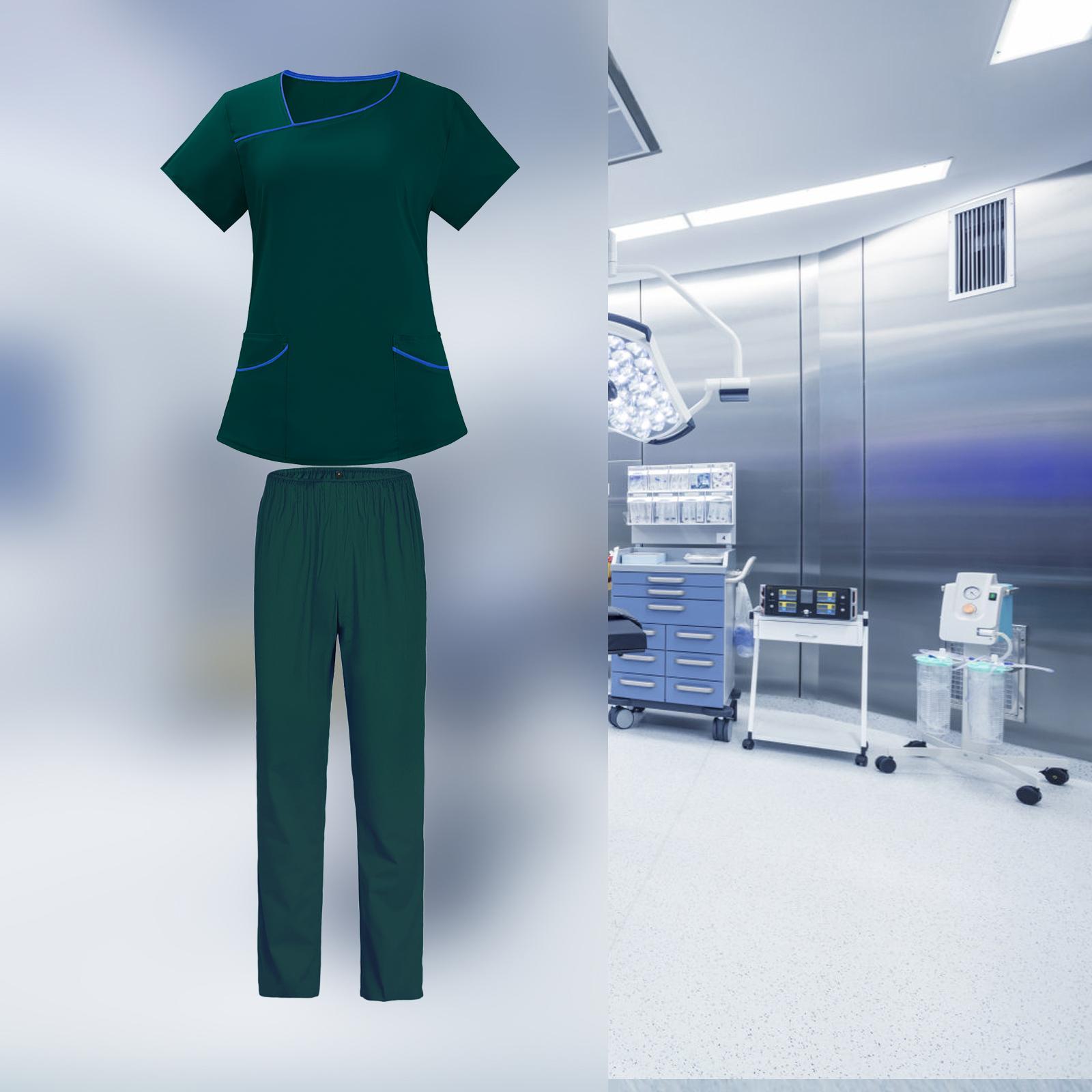 Men Women Scrubs Set, Nursing Scrubs Uniform Elastic Tops and Scrub Pants Unisex Hospital Nurse Costume for Pet Shop Massaging, Cosmetology