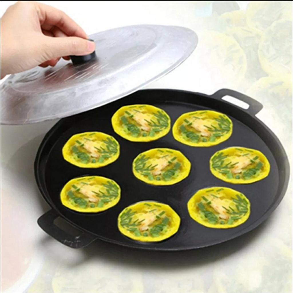 Khuôn Bánh Khọt 8 Lỗ Bằng Gang Chống Dính Loại Dày Cao Cấp Có Nắp Đậy