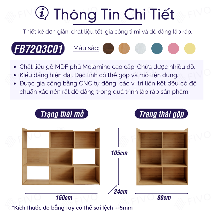 Kệ Trang Trí Nội Thất FIVO FB72, Thiết Kế Hiện Đại 2IN1 Đóng Mở Tùy Thích, Phù Hợp Mọi Không Gian Trong Nhà - 3 Tầng