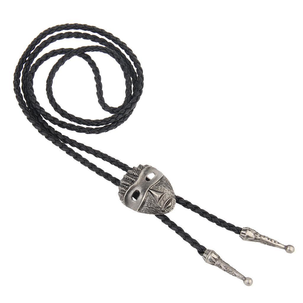 Black PU Leather Cord Western Cowboy  Tie with  Pendant Necklace