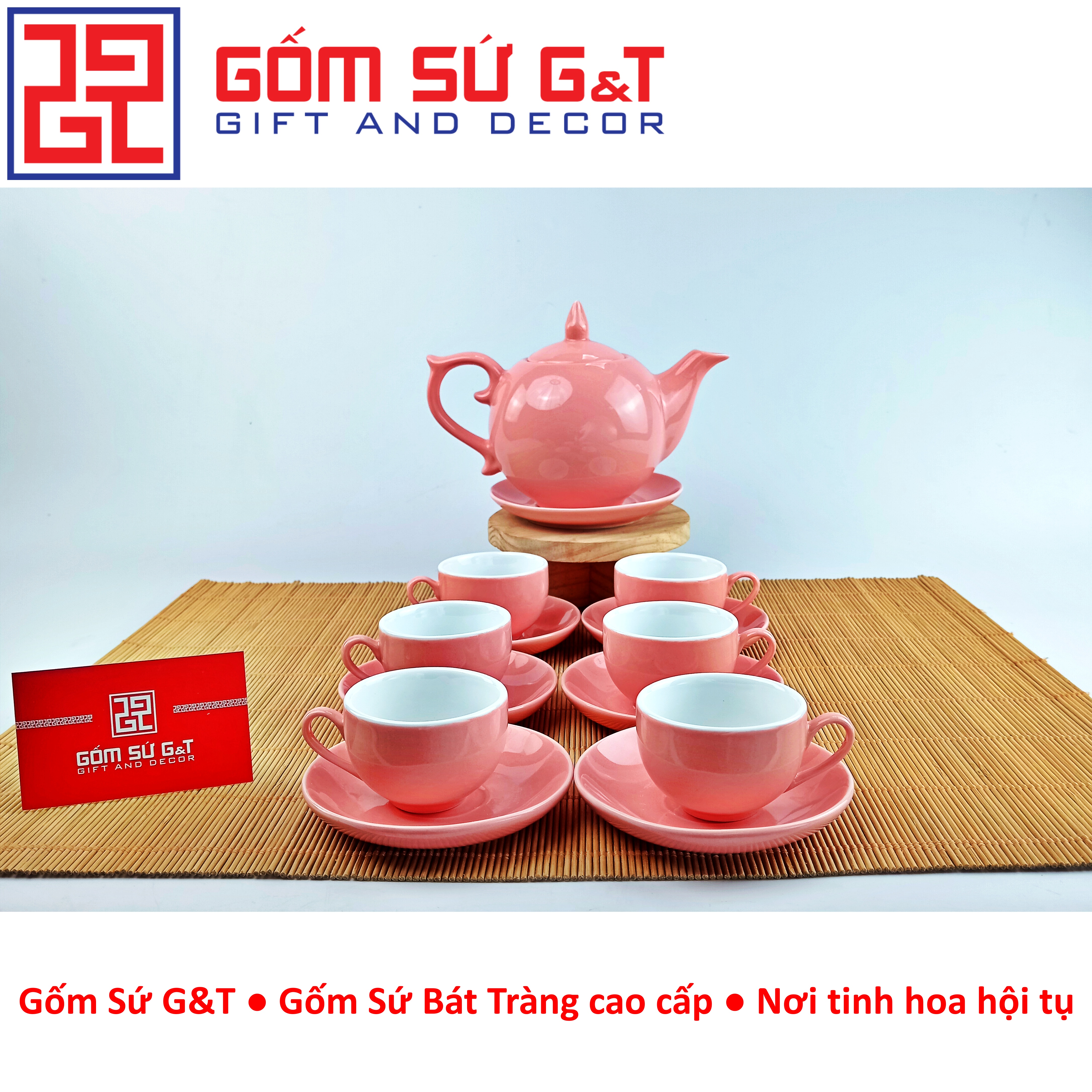 Bộ trà chóp lửa màu hồng Gốm Sứ G&amp;T
