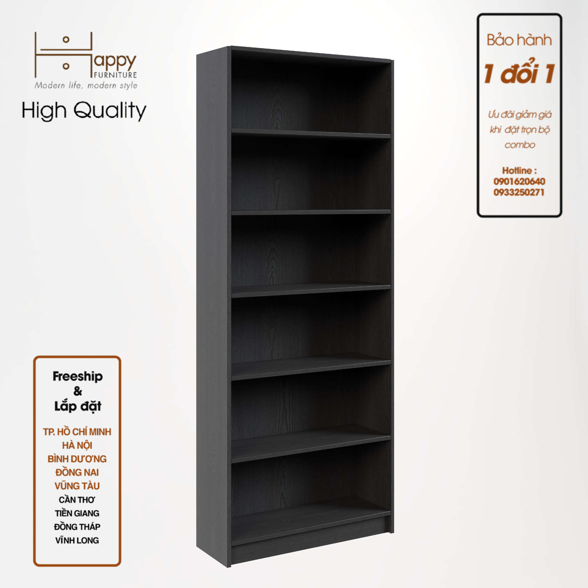 CATY, kệ sách 6 tầng,  80cm x 28cm x 202cm , KSA_006