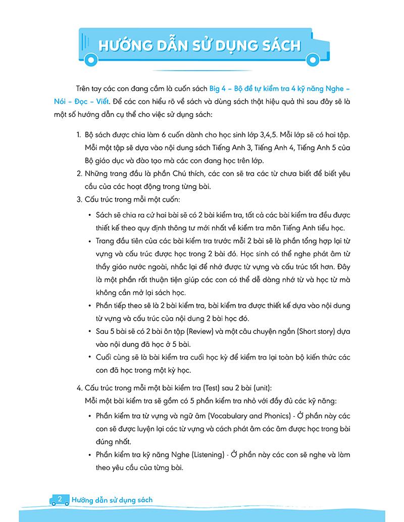 Sách Big 4 Bộ Đề Tự Kiểm Tra 4 Kỹ Năng Nghe - Nói - Đọc - Viết (Cơ Bản Và Nâng Cao) Tiếng Anh Lớp 4 - Tập 2