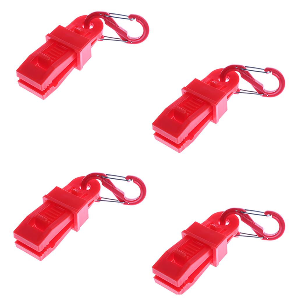 4pcs Clamp Tent Awning Tent Clip With Carabiner Plastic Red
