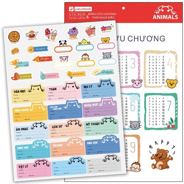 Bộ 15 Nhãn Tên Môn Học Kèm 20 Sticker Animals - futurebook N640