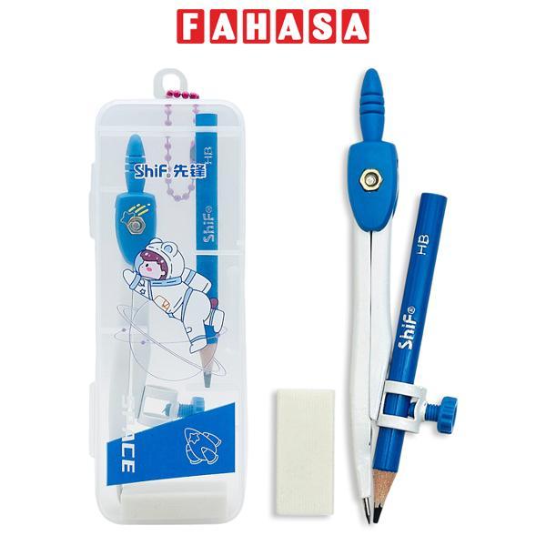 Bộ Compa 3 Món - Bút Chì Gỗ - ShiF 3156 - Màu Xanh Dương (Họa Tiết Hộp Giao Ngẫu Nhiên)