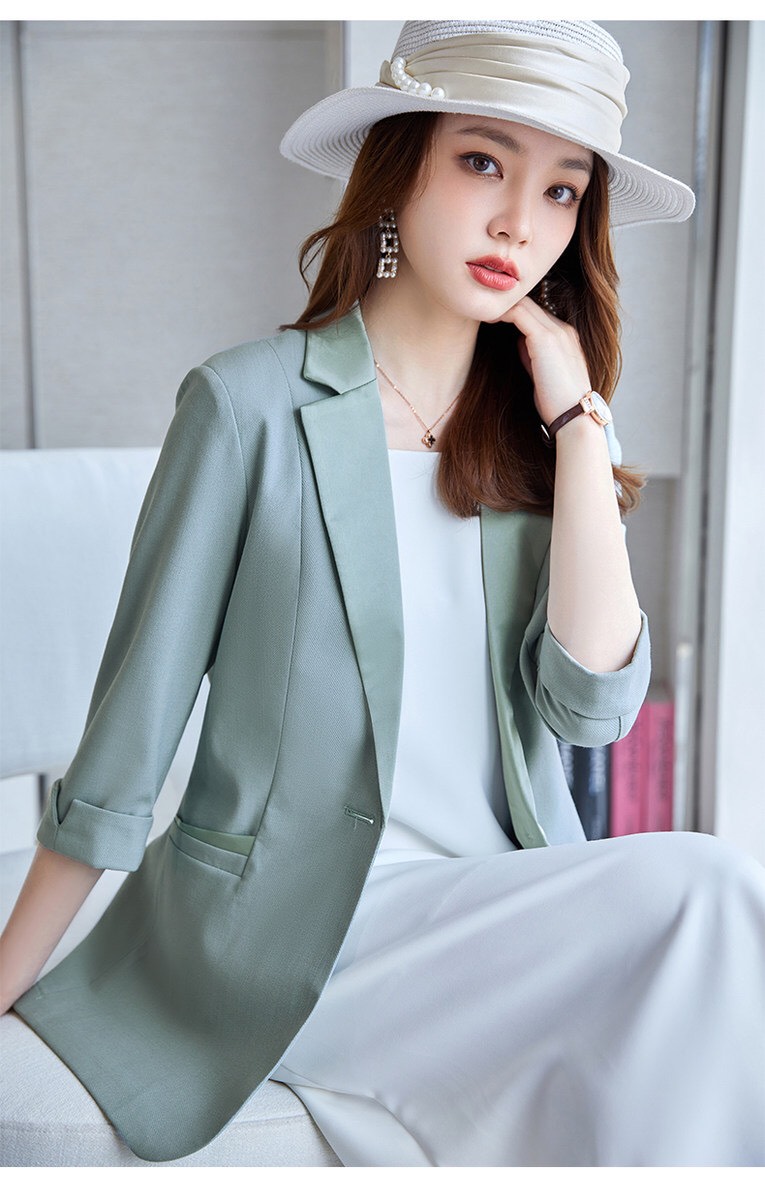 Áo khoác vest nữ cổ lụa ngắn tay lỡ, blazer nữ công sở form suông thiết kế trẻ trung chất tuyết mưa màu đen trắng xanh dễ phối đồ đi chơi dạo phố sự kiện tiệc cưới lễ hội