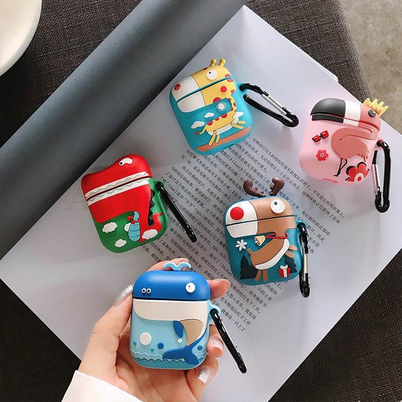 Vỏ bao case dành cho airpod 1 và 2, cho tai nghe bluetooth i11,i12, i9s... hình thú cách điệu silicon cao cấp